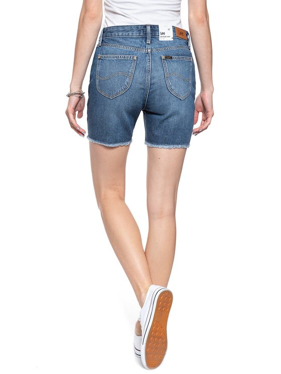 Lee Lee Szorty jeansowe BOYFRIEND Niebieski Loose Fit