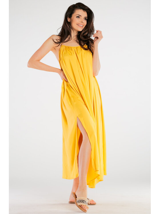 Awama Awama Sukienka letnia A428 Żółty Basic Fit