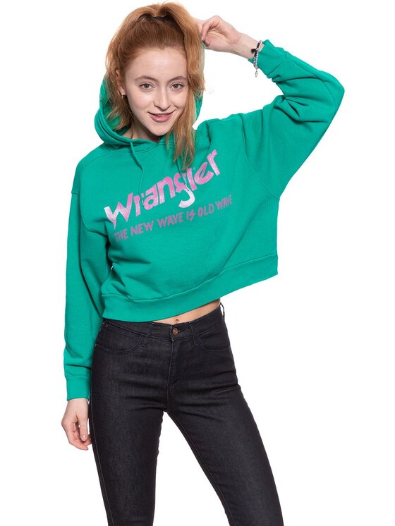 Wrangler Wrangler Felpa CROP HOODIE Verde Regular Fit
