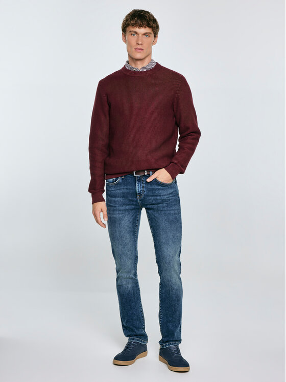 BIG STAR BIG STAR Sweter CARLO Bordowy Basic Fit