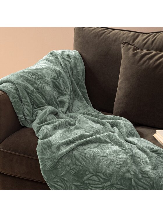 MIAhome MIAhome Koc Pled flanelowy Leaves niebieski 180x230 cm Niebieski