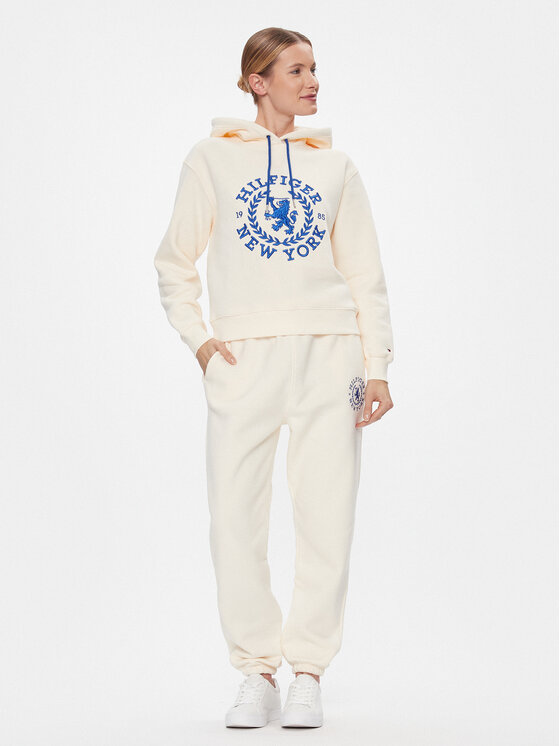 Tommy Hilfiger Tommy Hilfiger Spodnie dresowe Crest Sweat Pant WW0WW40601 Écru Regular Fit
