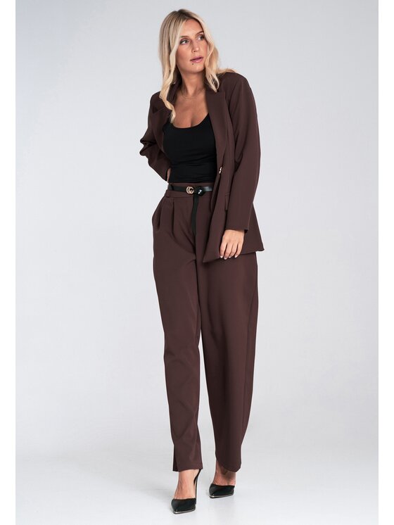 FIGL FIGL Komplet marynarka i spodnie materiałowe M1248 Brązowy Regular Fit