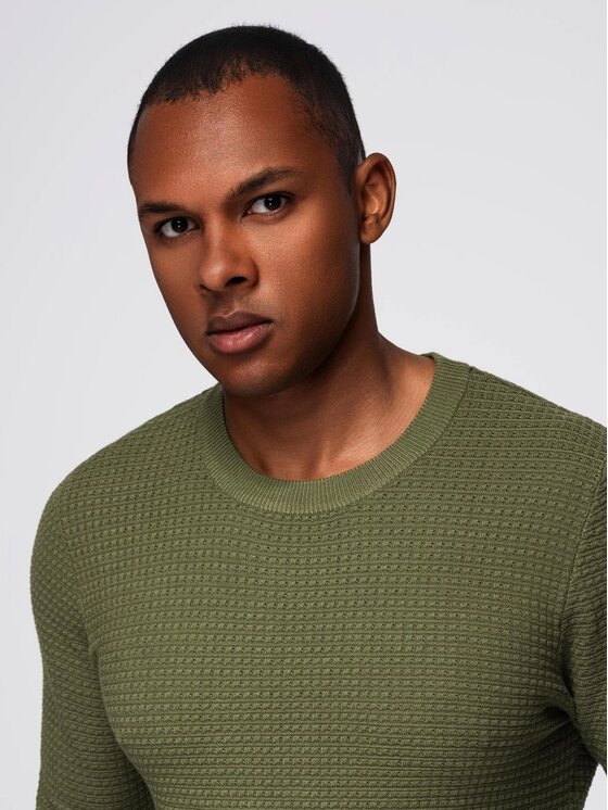Ombre Ombre Sweter OM-SWSW-0181 Zielony Slim Fit