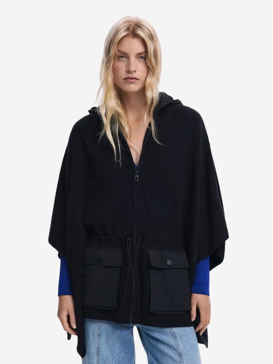 Desigual Desigual Πόντσο PONCHO_MIX ALDAMA MY Μαύρο Regular Fit