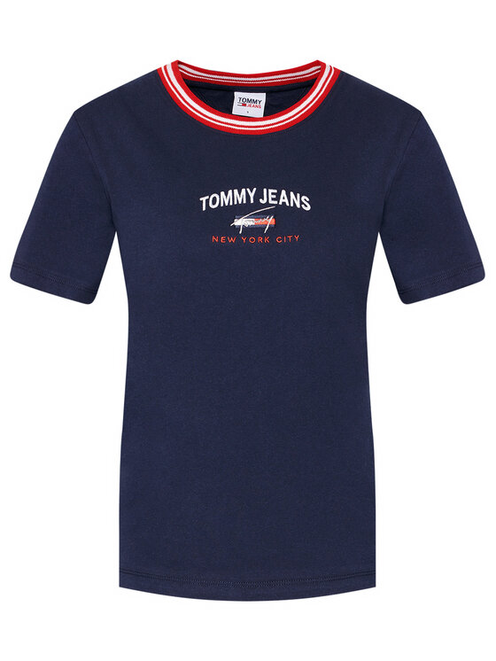 Tommy Jeans Marškinėliai TImeless Script DW0DW09819 Tamsiai mėlyna Regular  FIt • Modivo.lt
