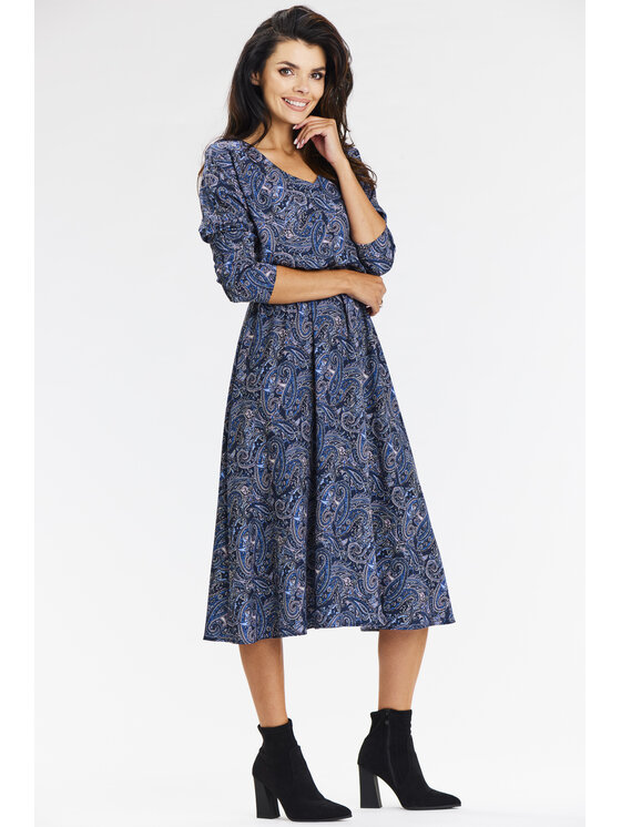 Awama Awama Sukienka letnia A666 Granatowy Basic Fit