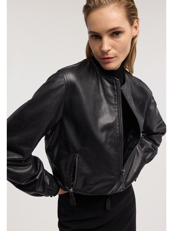 Trussardi Trussardi Kurtka skórzana R302A000785N033 Czarny Cropp Fit