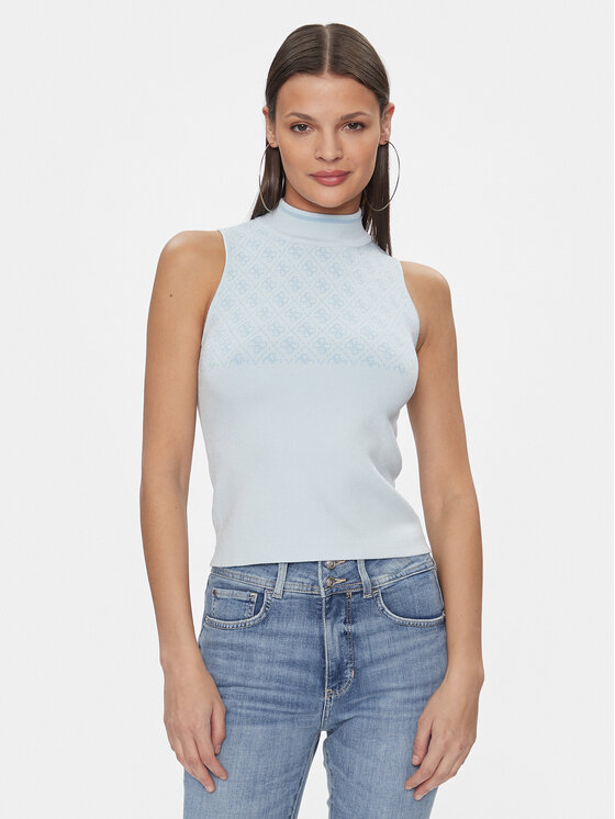 Guess Guess Μπλουζάκι Lise W3YR26 Z37K0 Ανοιχτό μπλε Slim Fit