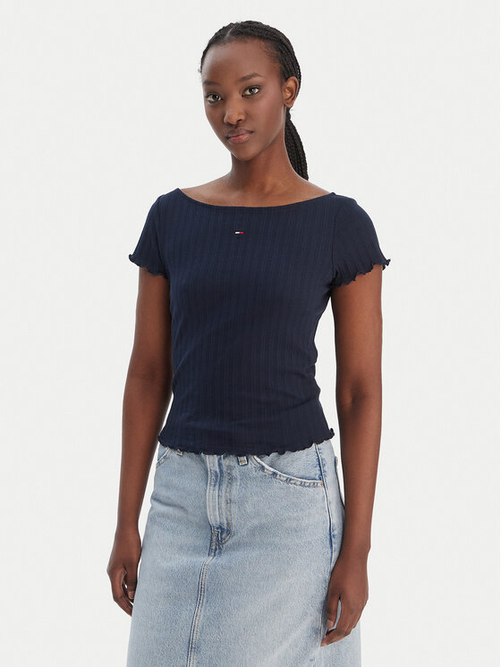Tommy Jeans Tommy Jeans Marškinėliai Lettuce Edge DW0DW22460 Tamsiai mėlyna Slim Fit