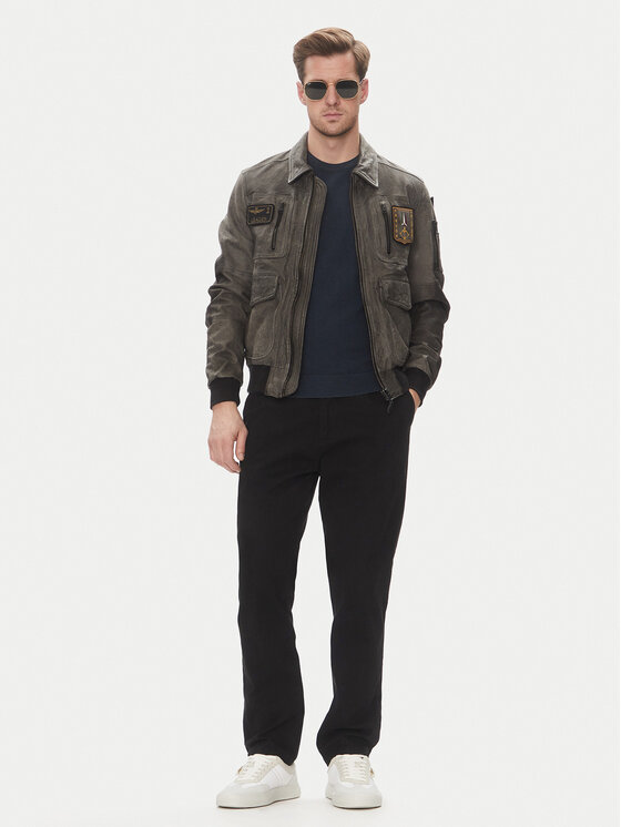 Aeronautica Militare Aeronautica Militare Kožená bunda 251PN5047PL00300 Sivá Regular Fit