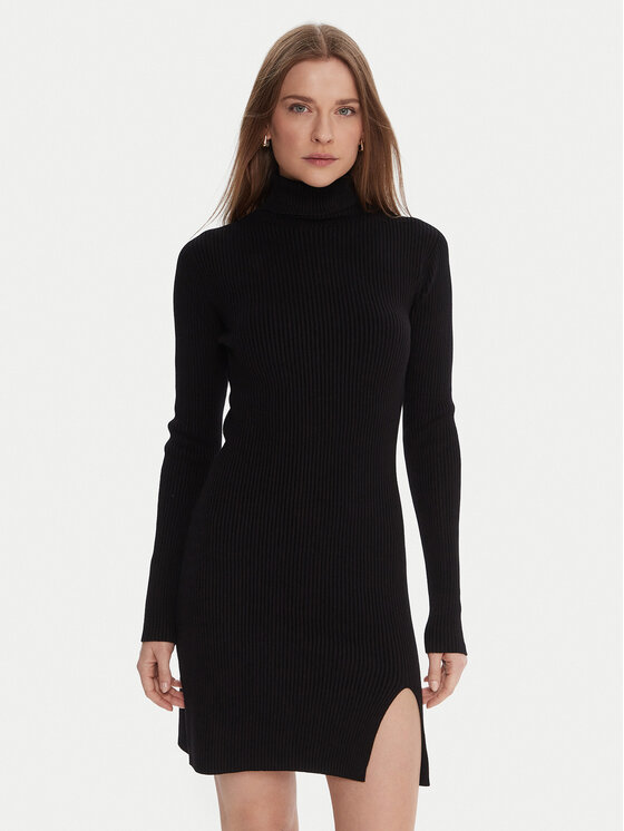 Kontatto Kontatto Трикотажна сукня 3M0827C Чорний Slim Fit