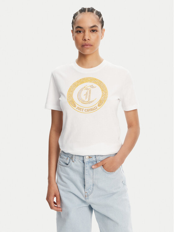 Damski T-Shirt Just Cavalli, Rozmiar XL, Biały, 78PAHE13