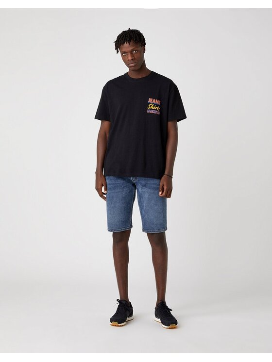 Wrangler Wrangler T-Shirt SS TEXT TEE BLACK Czarny Regular Fit