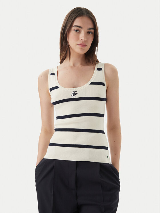 Tommy Hilfiger Top WW0WW48480 Krémová Slim Fit