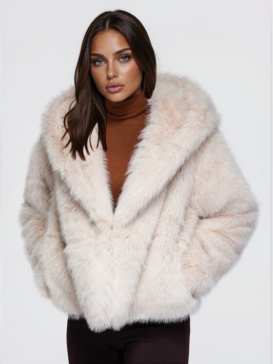 Ombre Ombre Futro OW-FR-E0006 Beżowy Relaxed Fit