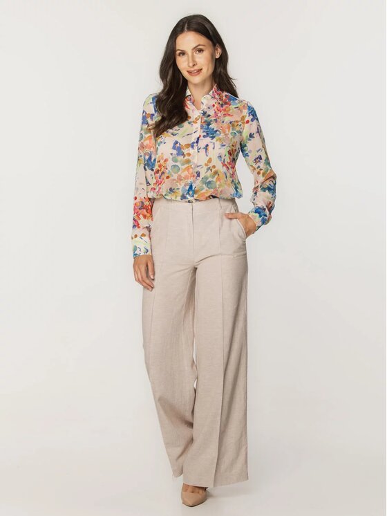 Willsoor Willsoor Spodnie damskie 67829 Beżowy A-Line Fit