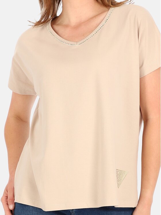 Perso Perso T-Shirt TCE241000F Beżowy Regular Fit