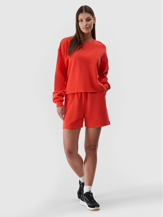 4F 4F Šortky z materiálu EMPOWERED BY NATURE Červená Oversize
