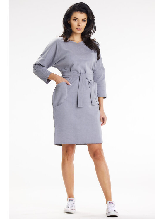 Awama Awama Sukienka letnia A654 Szary Basic Fit