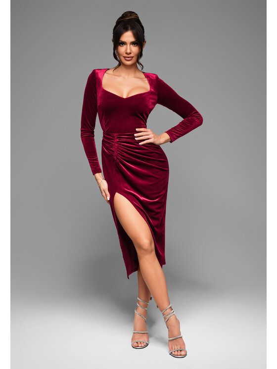Ombre Ombre Sukienka wieczorowa LA-OM-DLR029 Bordowy Regular Fit
