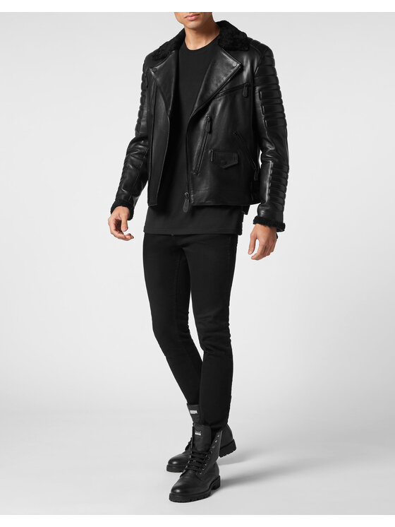 PHILIPP PLEIN PHILIPP PLEIN Giacca di pelle 2471 Nero Slim Fit