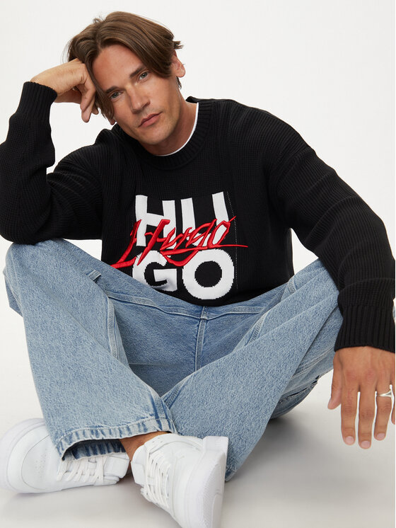 HUGO Hugo Pulover 50524553 Negru Regular Fit