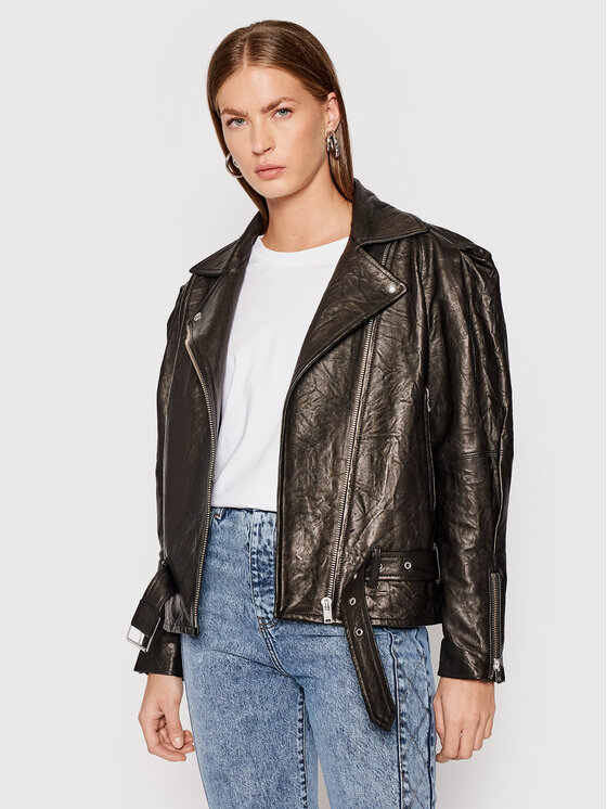 IRO Geacă de piele Kabuki Negru Regular Fit