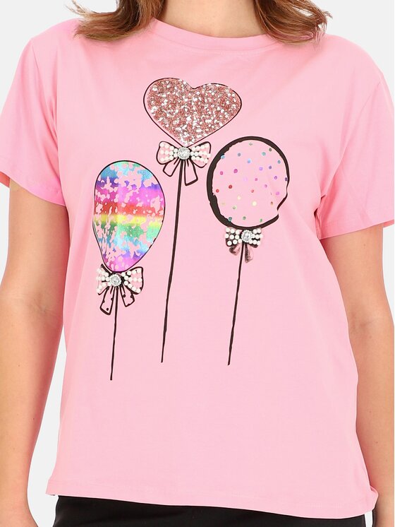 Perso Perso T-Shirt TCE245285F Růžová Regular Fit