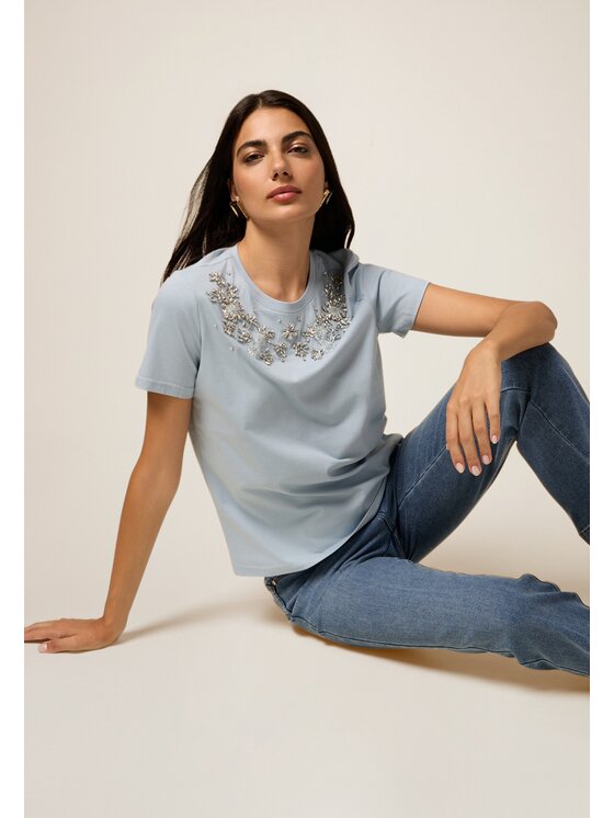 Oltre Oltre T-Shirt G403J004197N004 Turkusowy Regular Fit