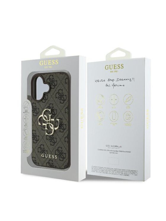 Guess Guess Etui na telefon iPhone 16 Brązowy