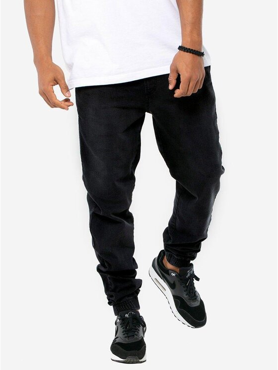 Jigga Wear Jigga Wear Spodnie materiałowe Spodnie Jogger Ze Ściągaczem Męskie Czarne Jigga Wear Crown S Czarny Regular Fit