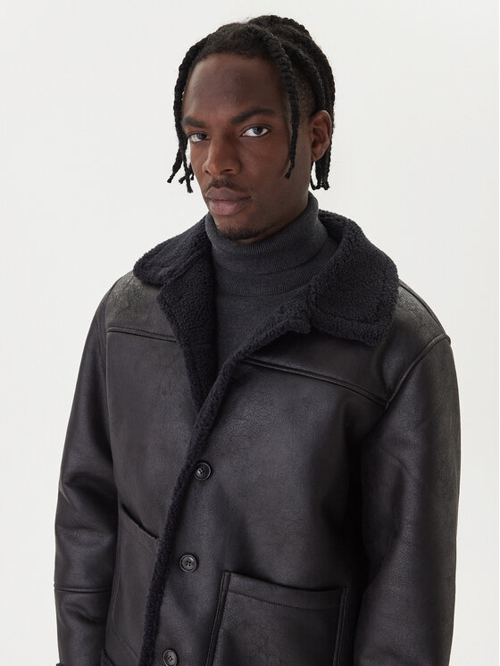 Jack & Jones Jack & Jones Bunda z imitace kůže Cambridge 12282946 Černá Regular Fit