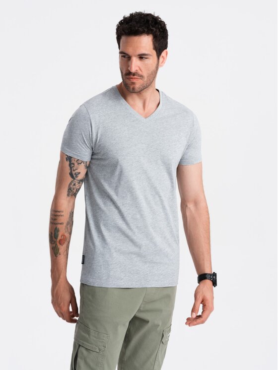 Ombre Ombre T-Shirt OM-TSBS-0145 Šedá Regular Fit