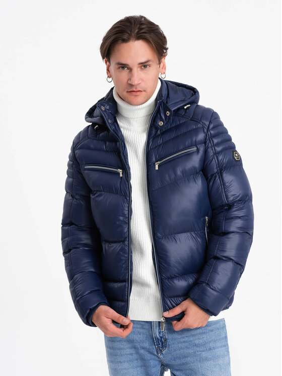 Ombre Ombre Kurtka zimowa OM-JAHP-22FW-010 Granatowy Regular Fit