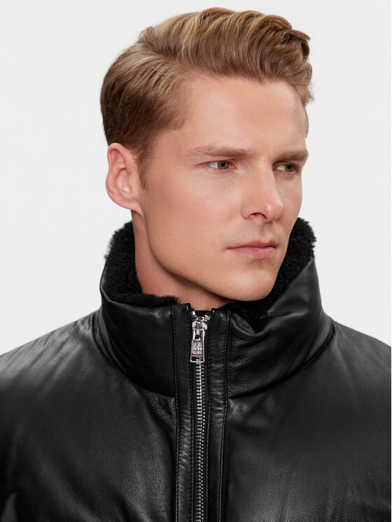 BOSS Boss Кожено яке Mufaro 50504925 Черен Regular Fit