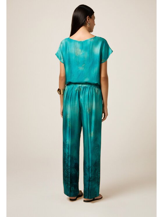 Oltre Oltre Spodnie materiałowe P016J002473N0S4 Turkusowy Baggy Fit