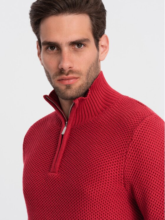 Ombre Ombre Sweter OM-SWZS-0105 Czerwony Regular Fit