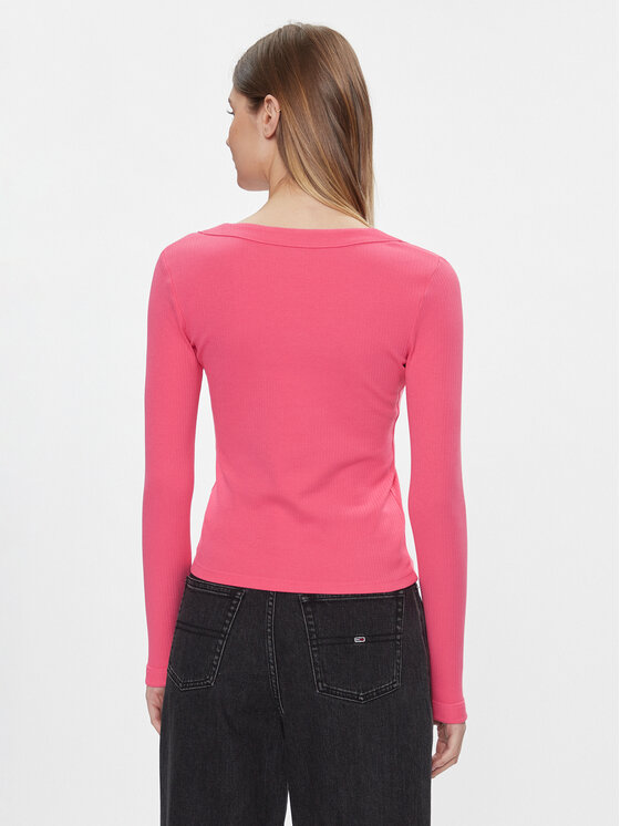 Tommy Jeans Tommy Jeans Majica Tjw Slim Badge Rib Tee Ls DW0DW17397 Ružičasta Slim Fit