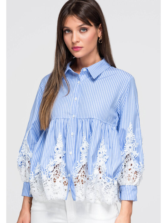 Ombre Ombre Koszula OW-SH-E0046 Niebieski Loose Fit