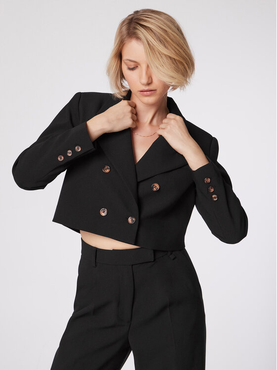 Simple Simple Σακάκι MKD504-01 Μαύρο Cropped Fit