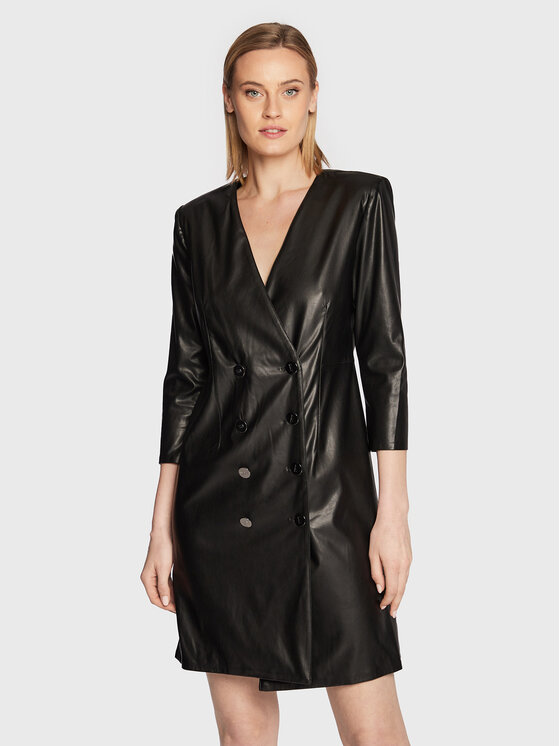 DKNY Rochie din imitație de piele DD2G4325 Negru Regular Fit