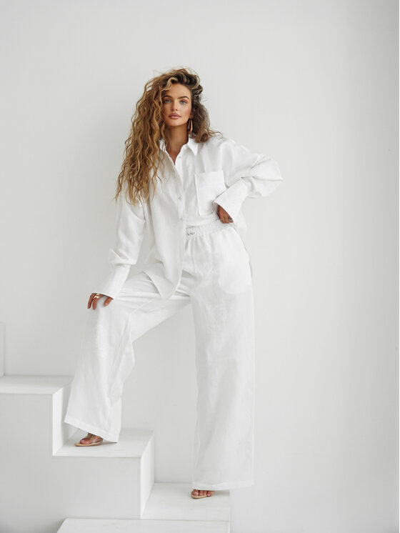 LilaLou LilaLou Komplet koszula i spodnie materiałowe Versace Biały Regular Fit