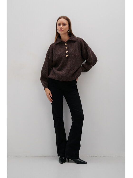 Fobya Fobya Sweter F2065 Brązowy Basic Fit