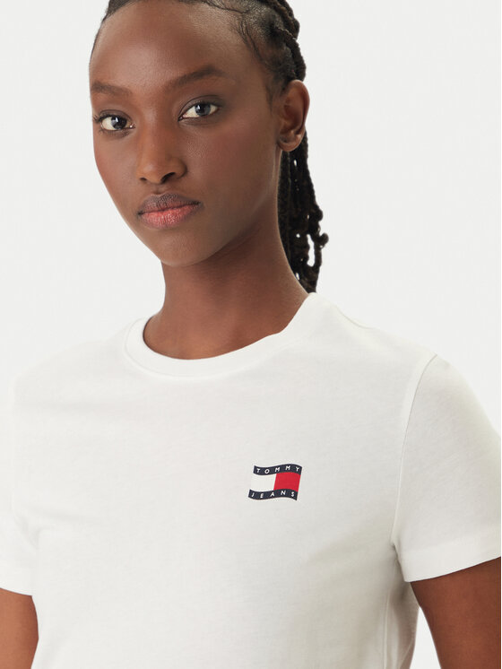 Tommy Jeans Tommy Jeans Majica Wavy Flag DW0DW22274 Bela Regular Fit