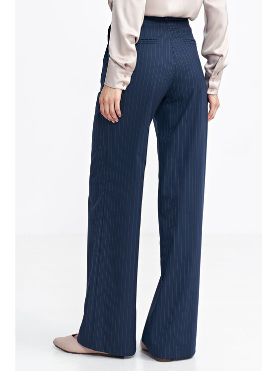 NIFE NIFE Kalhoty z materiálu SD129 Tmavomodrá Wide Leg