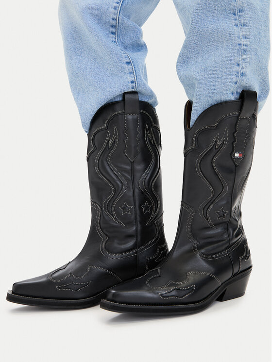 Tommy Jeans Tommy Jeans Kowbojki Archive Cowboy Boot Leather EN0EN03046 Czarny