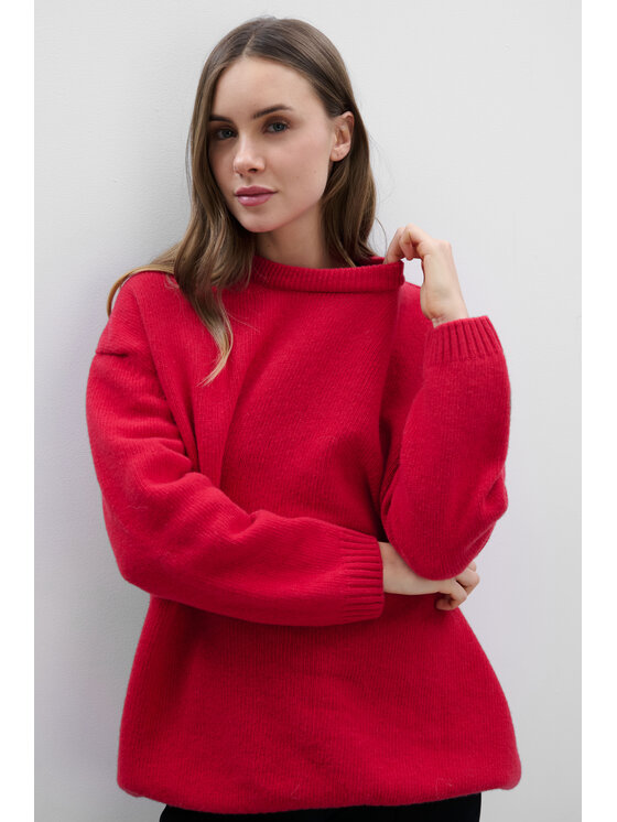 Fobya Fobya Sweter F2115 Czerwony Basic Fit