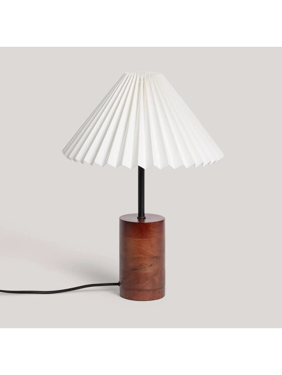 MIAhome MIAhome Lampka nocna Lampa Stołowa z drewna z plisowanym kloszem Leonessa Brązowy