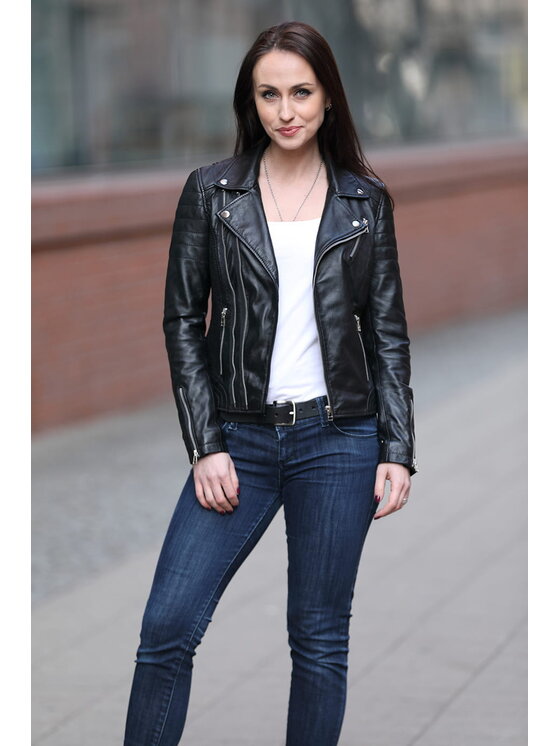 David Ryan David Ryan Kurtka skórzana VICKY Czarny Regular Fit